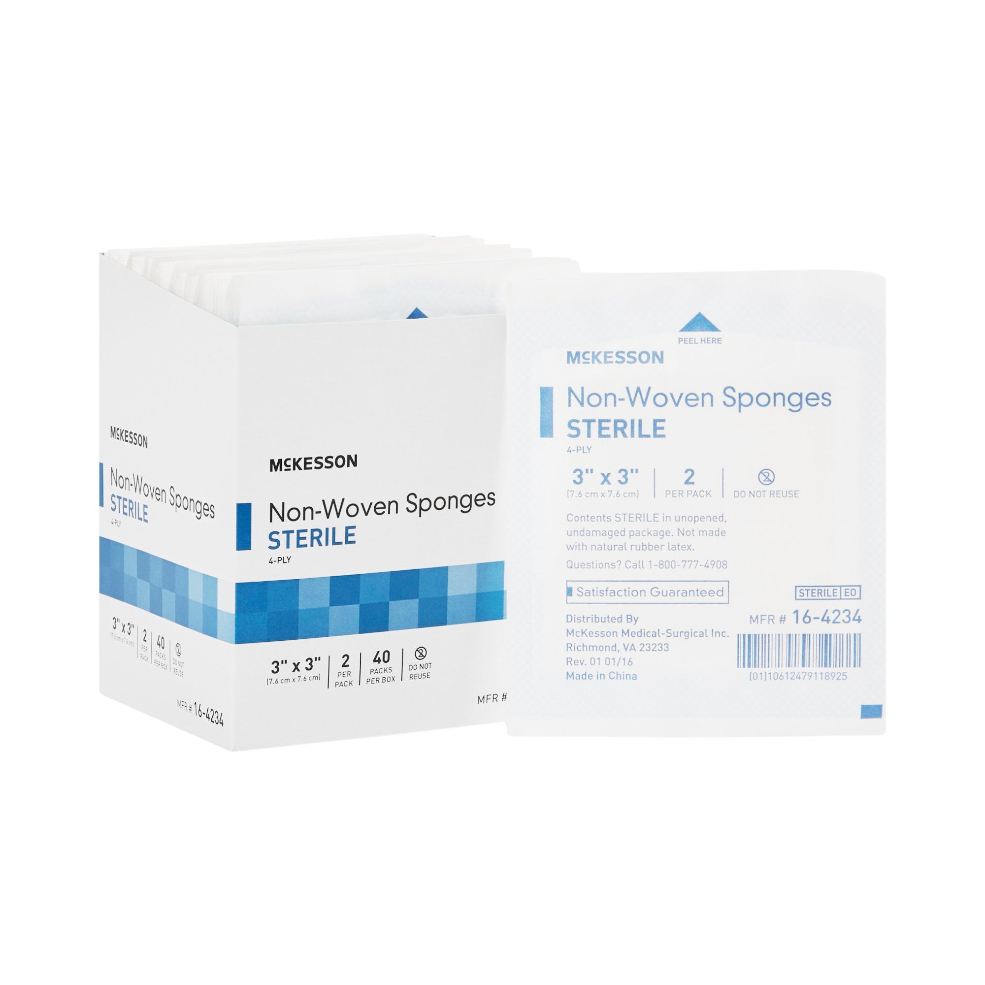 446054 - McKesson - McKesson Nonwoven Sponge 3 X 3 in 4-Ply Sterile , 16-4234, Case of 1200, (CS)