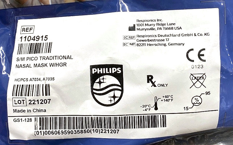 1104915 - RESPIRONICS - Pico Traditional Nasal Mask with Headgear, Small - Medium, (EA/1)