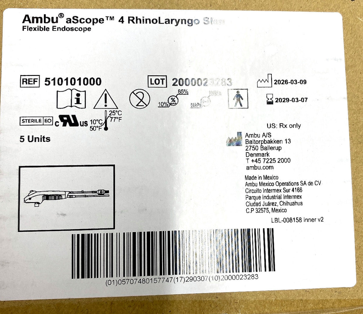 510101000 - AMBU - aScope 4 RhinoLaryngo Slim single-use flexible rhinolaryngoscope., (BX/5)