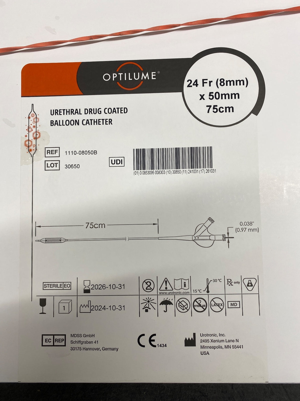 1110-08050B - UROTRONIC - Urethral drug coated ballon catheter, (BX/1)
