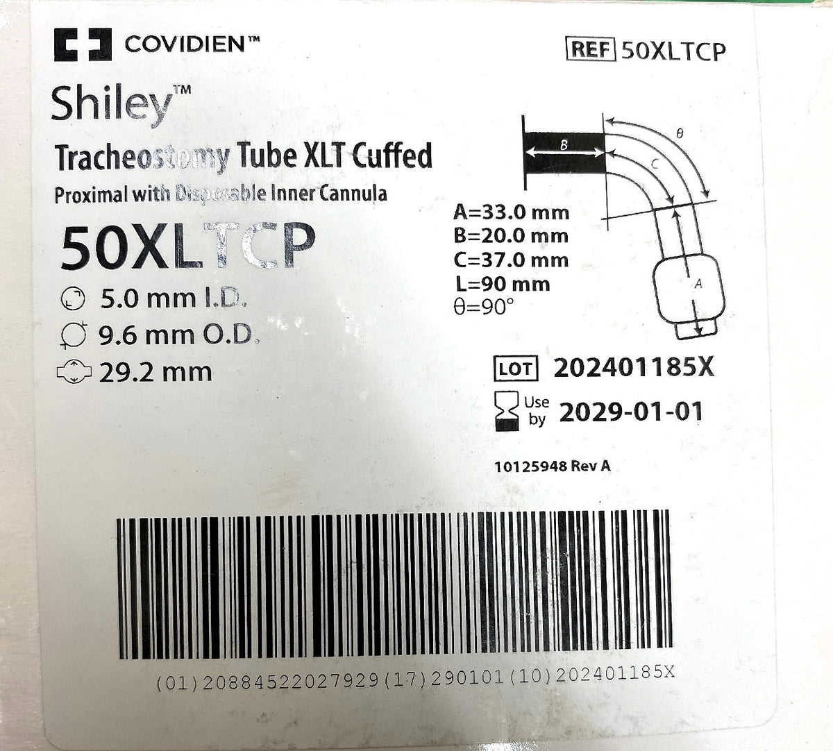 50XLTCP - COVIDIEN - Tracheostomy Tube XLT Cuffed,Proximal with Disposable Inner Cannula, (BX/1)