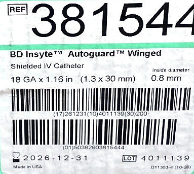 381544 - BD - INSYTE AUTOGUARD WINGED GN 18GA X 1.16IN, (CS/200)