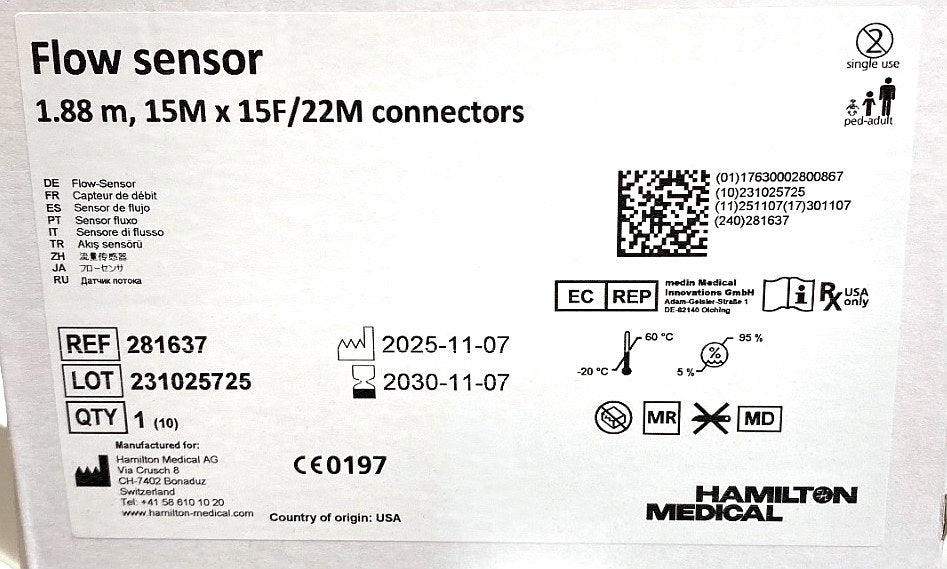 281637 - HAMILTON MEDICAL - Flow sensor, (BX/10)