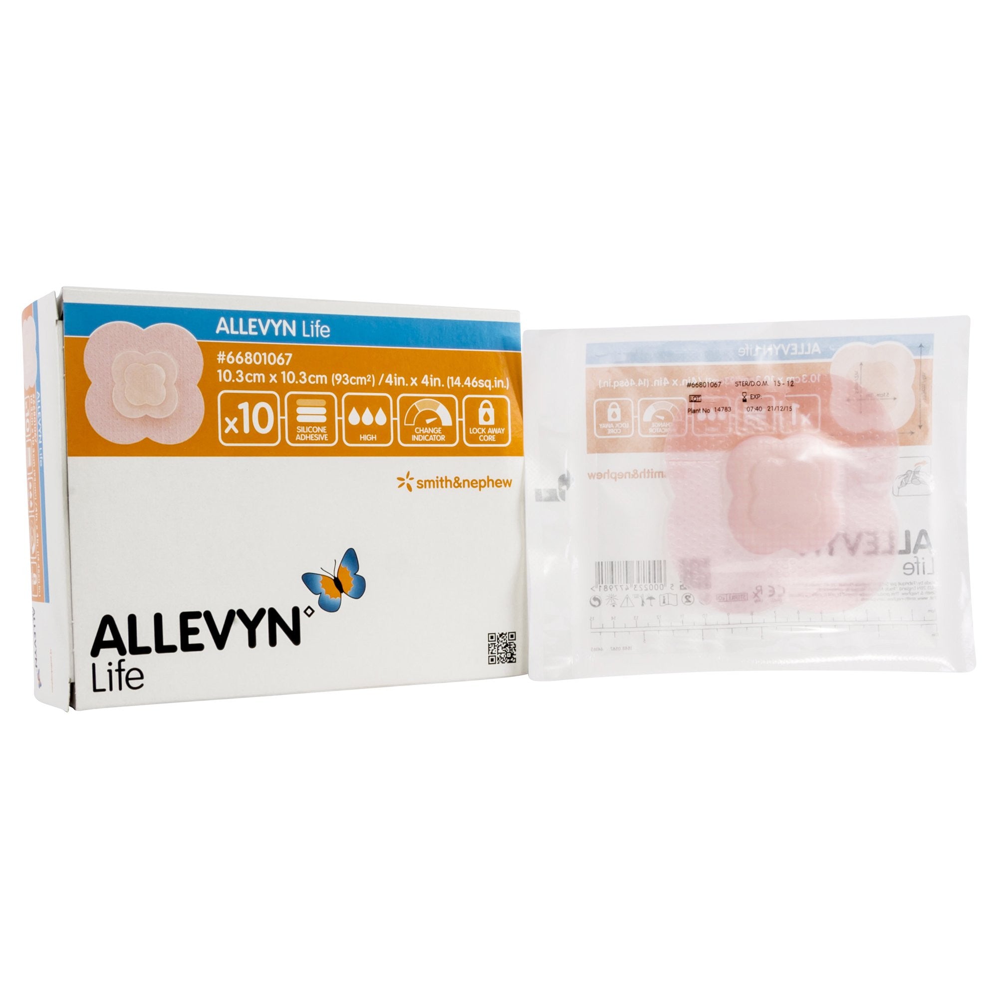 834478 - Allevyn - Allevyn Life Foam Dressing 4 X 4 Inch With Border Film Backing Silicone Gel Adhesive Quadrilobe Sterile, 66801067, Case of 100, (CS)