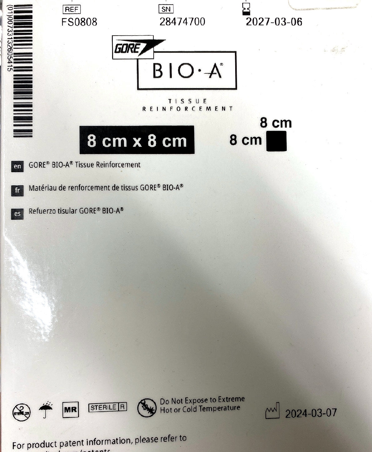FS0808 - GORE - BIO-A TISSUE REINFORCEMENT 8cmX8cm, (BX/1)