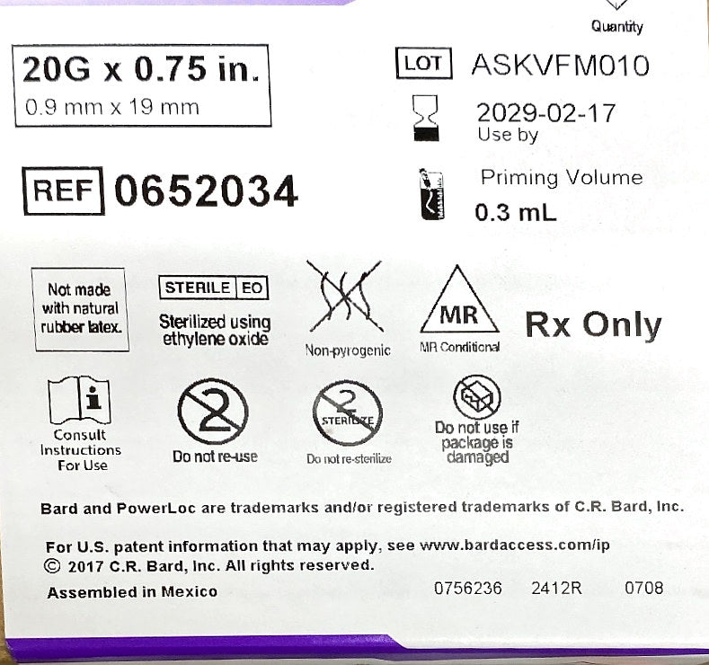 0652034 - BARD - PowerLoc 20G x 0.75 inch, (BX/20)