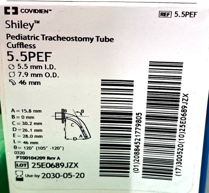 5.5PEF - COVIDIEN - Pediatric Tracheostomy Tube Cuffless, (BX/1)