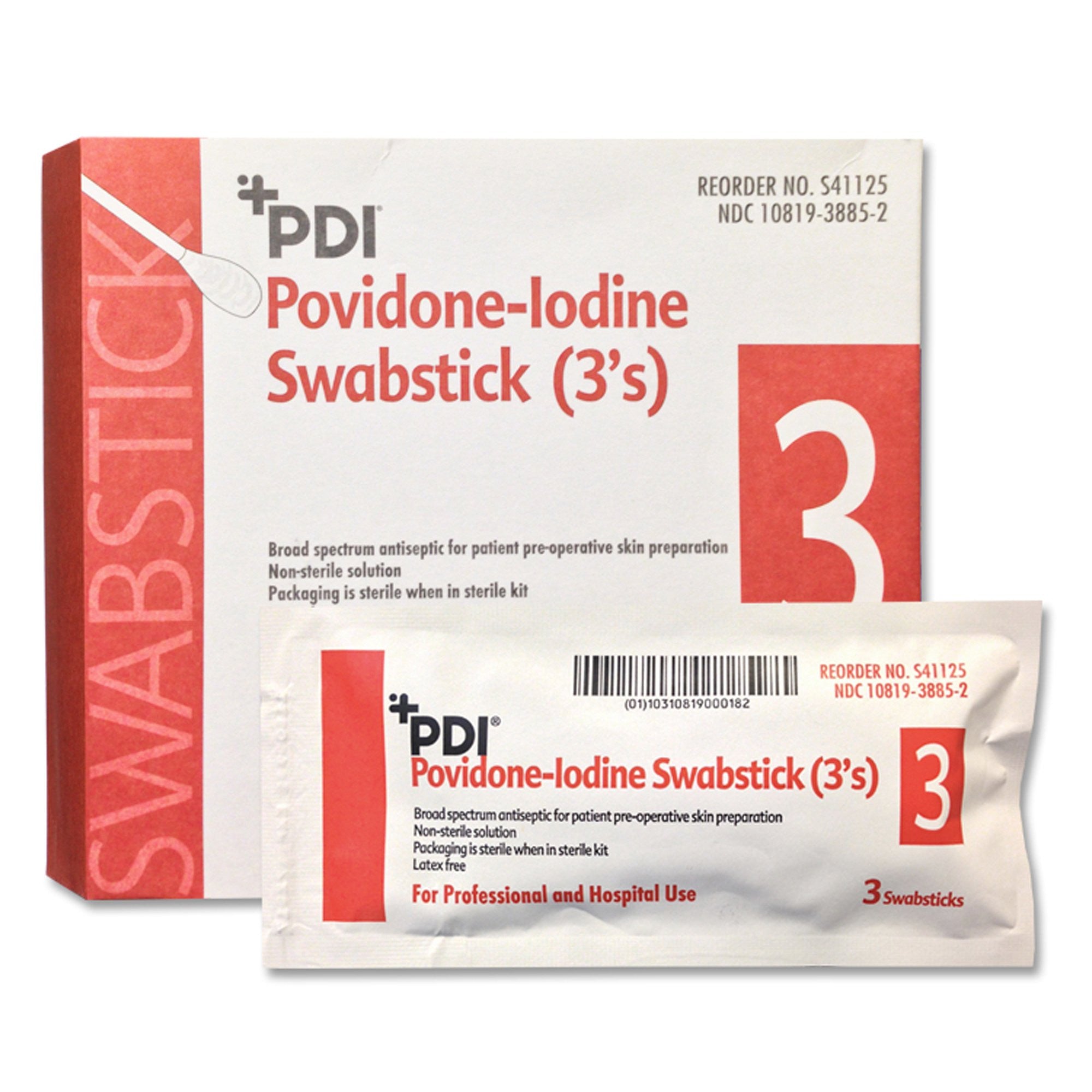 188680 - PDI - PDI Impregnated Swabstick 10% Strength Povidone-Iodine, Individual Packet, S41125, Case of 250, (CS)