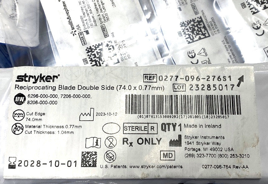 0277-096-276S1 - STRYKER - Reciprocating Blade Double Side (74.0 x 0.77mm), (EA/1)
