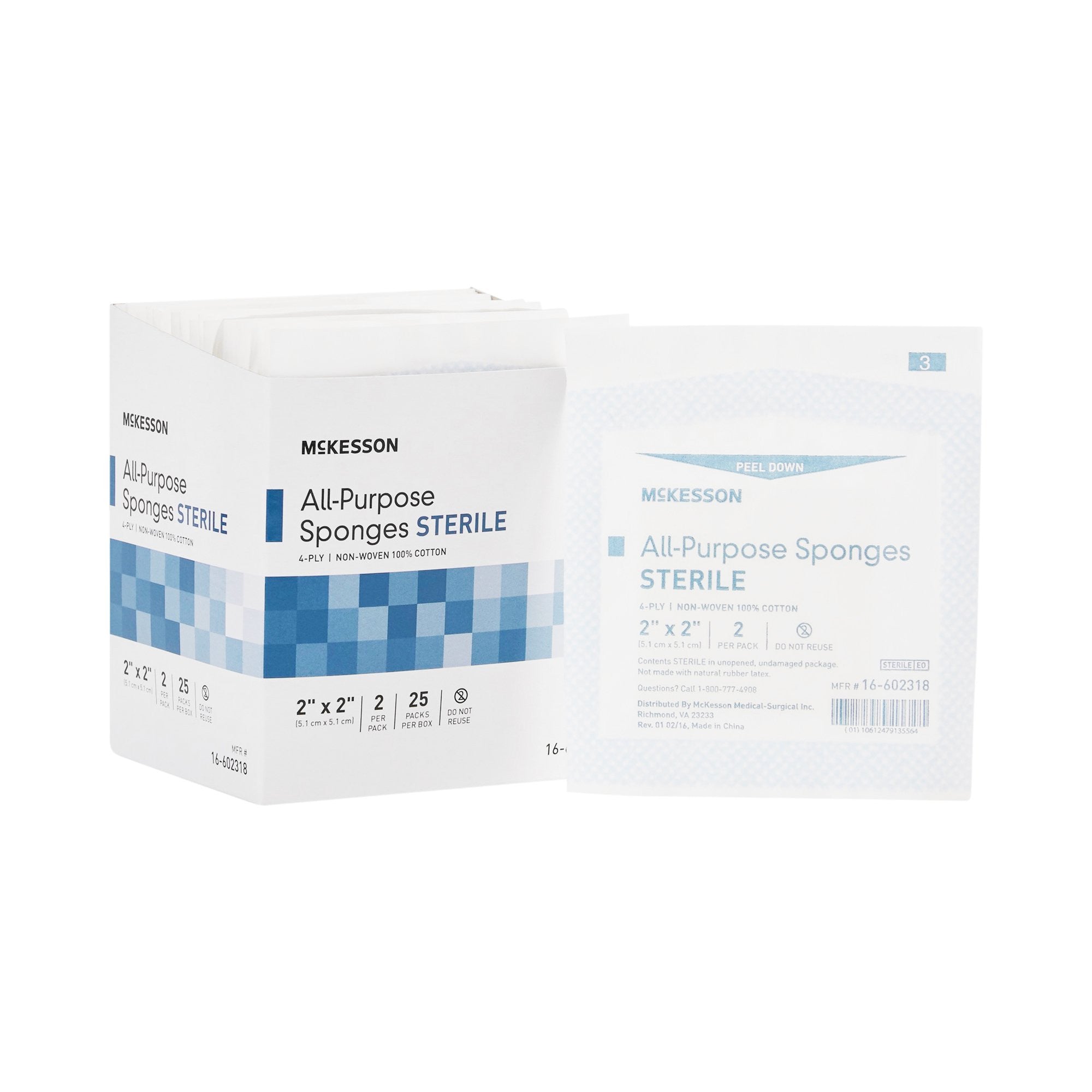 481052 - McKesson - McKesson Nonwoven Sponge 2 X 2 in 4-Ply Sterile , 16-602318, Case of 1500, (CS)