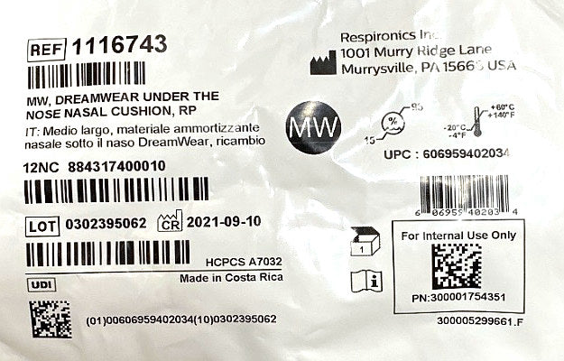 1116743 - RESPIRONICS - Mw dream wear under the nose nasal cushion RP, (EA/1)