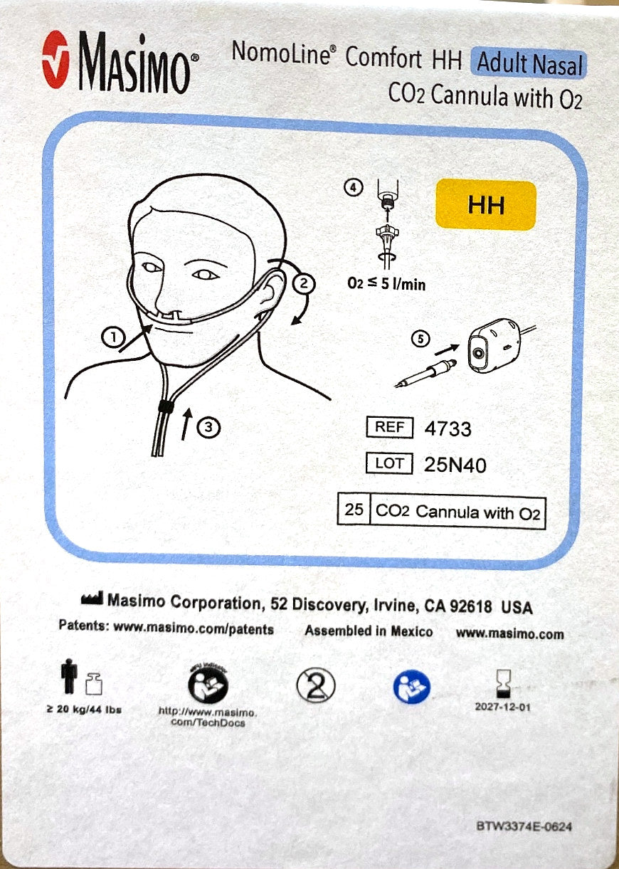 4733 - MASIMO - NomoLine™ Comfort HH Adult Nasal CO2 Cannula with O2, (BX/25)