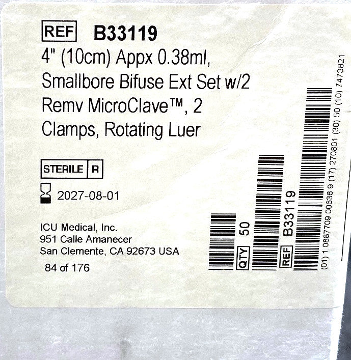 B33119 - ICU MEDICAL - Smallbore bifuse ext set w/2, (BX/50)