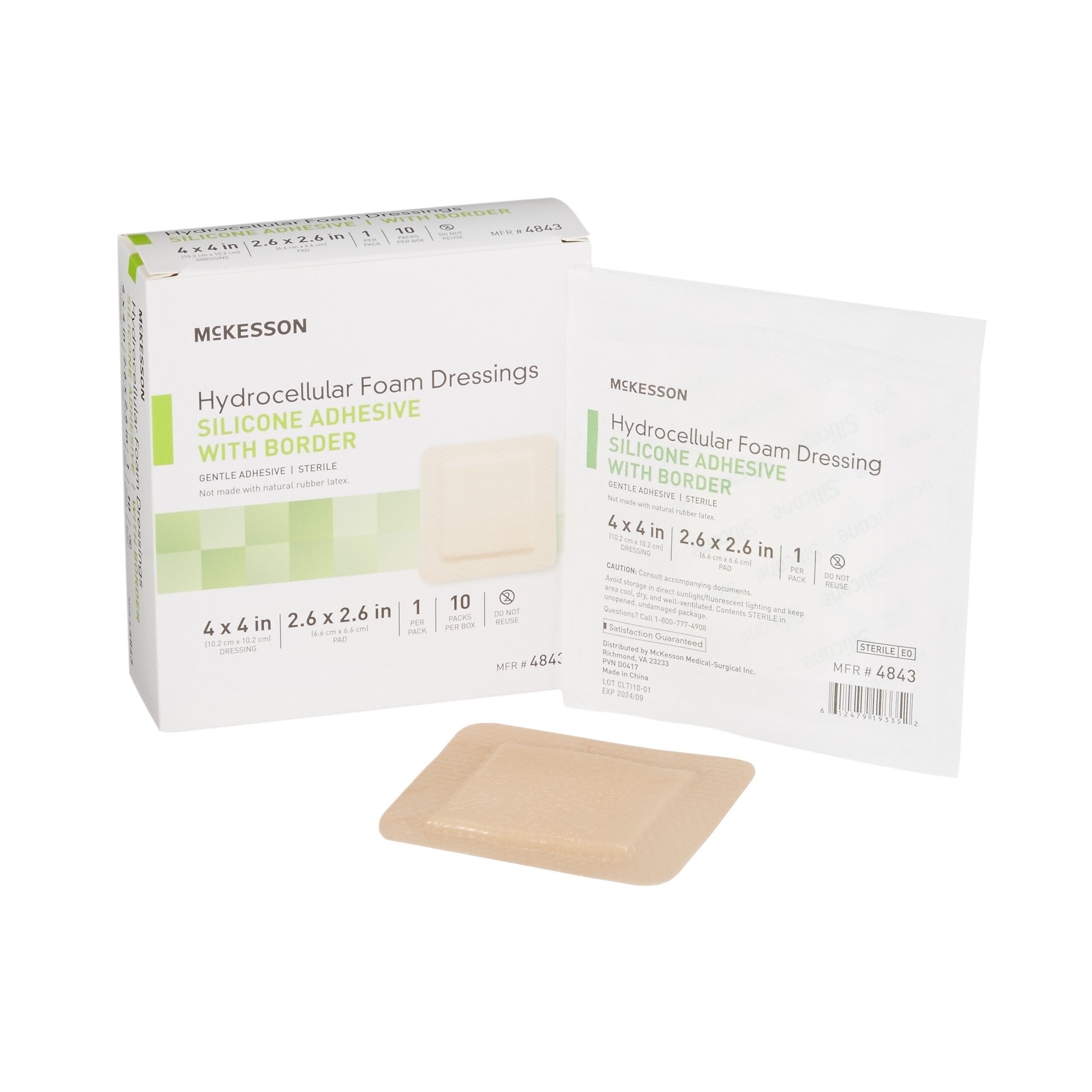 886432 - McKesson - McKesson 5-Layer Foam Dressing 4 X 4 Inch With Border Film Backing Silicone Gel Adhesive Square Sterile, 4843, Case of 200, (CS)