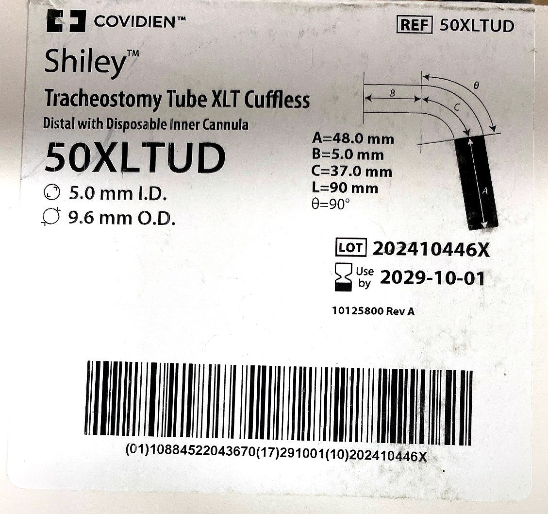 50XLTUD - COVIDIEN - Tracheostomy Tube XLT Cuffless,Distal with Disposable Inner Cannula, (BX/1)