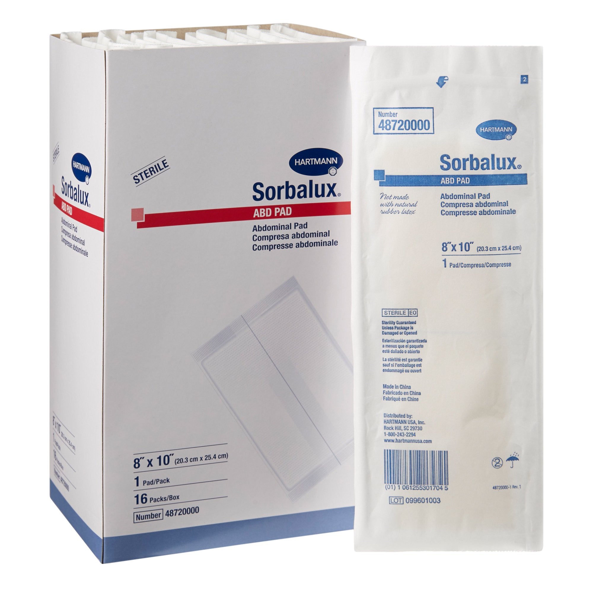 625308 - Sorbalux - Sorbalux ABD Abdominal Pad 8 X 10 Inch 1-Ply Sterile 1 per Pouch, 48720000, Box of 16, (BX)