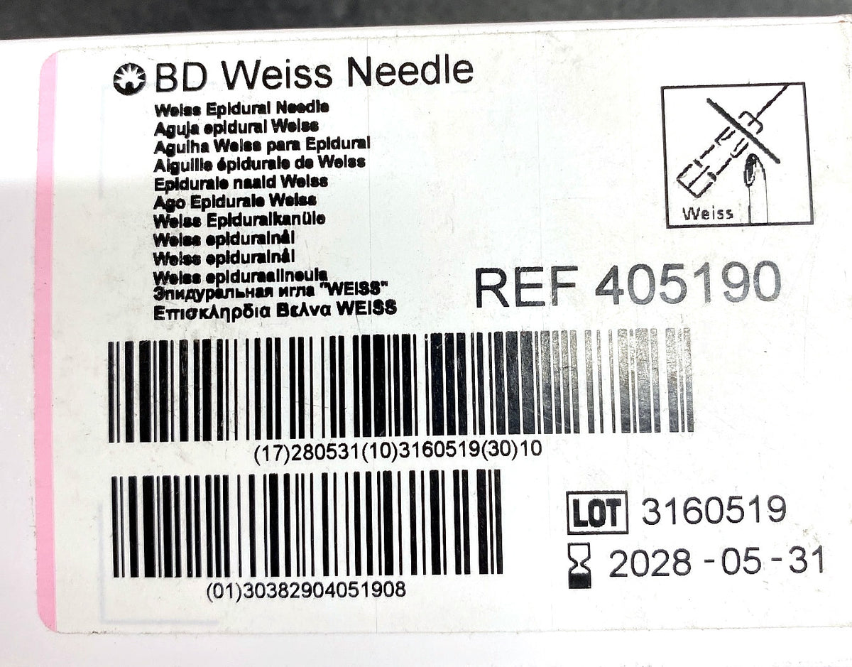 405190 - BD - NEEDLE EPIDURAL S/SU 18GA 5IN WEISS, (BX/10)