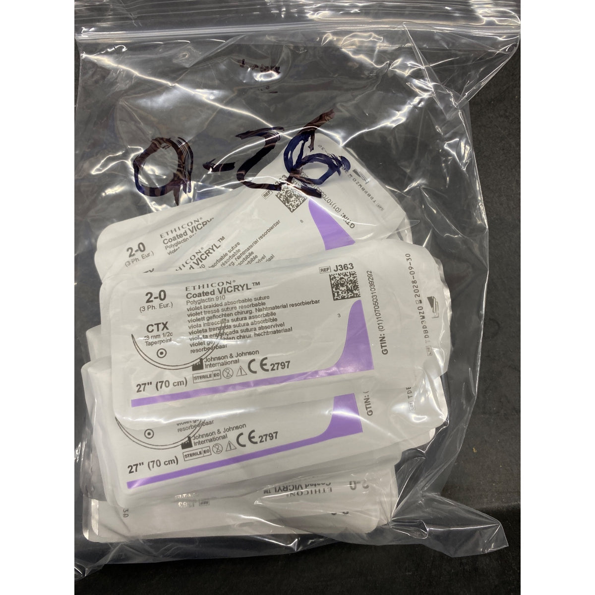 J363 - ETHICON - Violet Braided (Polyglactin 910), Synthetic Absorbable Suture, (EA/1)