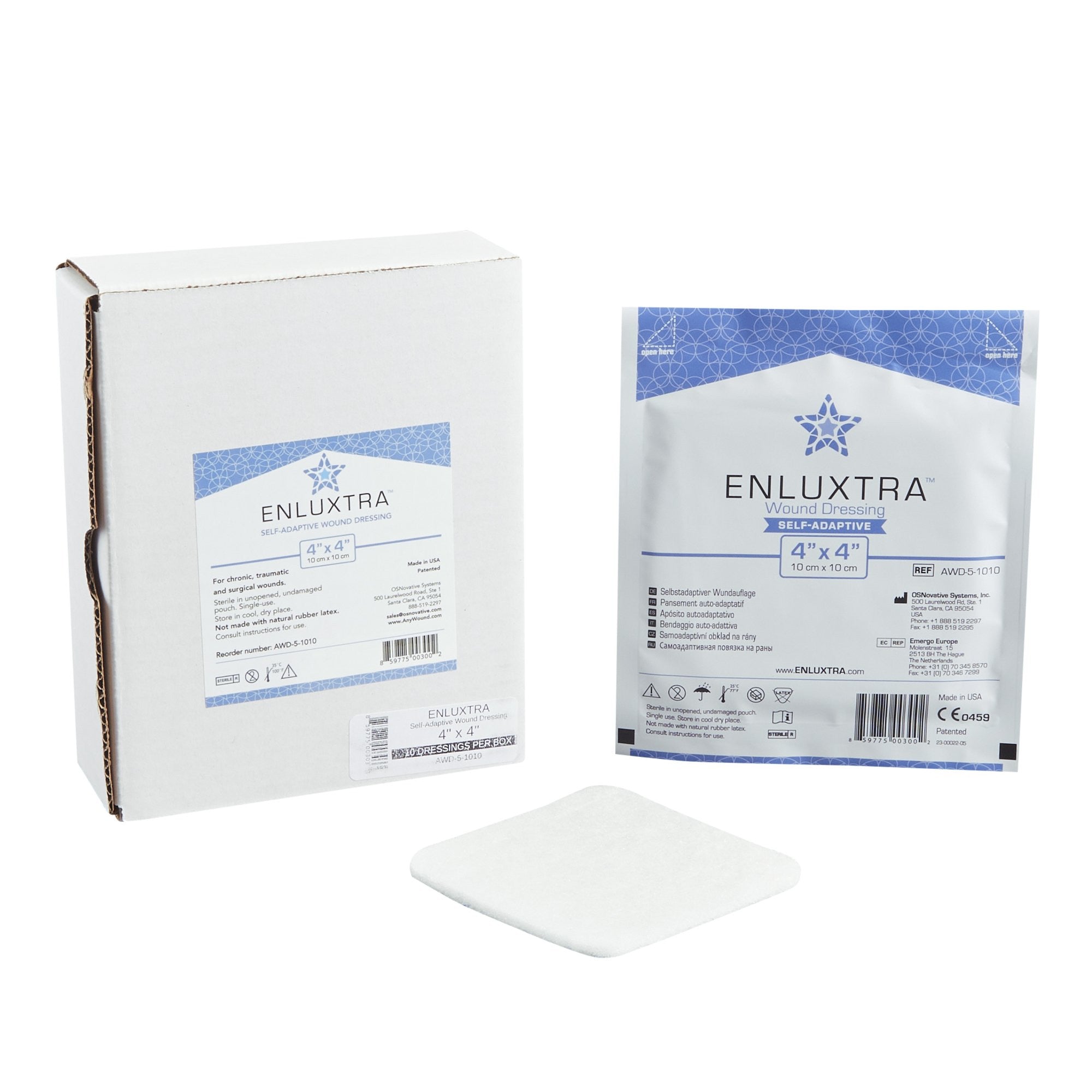846788 - Enluxtra - Enluxtra Self-Adaptive Super Absorbent Dressing 4 X 4 Inch Square, AWD-5-1010C, Pack of 1, (EA)