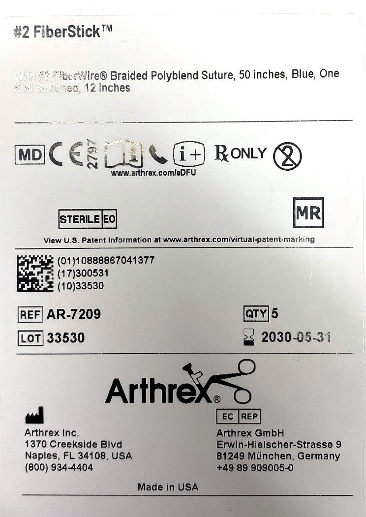 AR-7209 - ARTHREX - #2 FIBERSTICK, #2 FIBERWIRE, (BX/5)