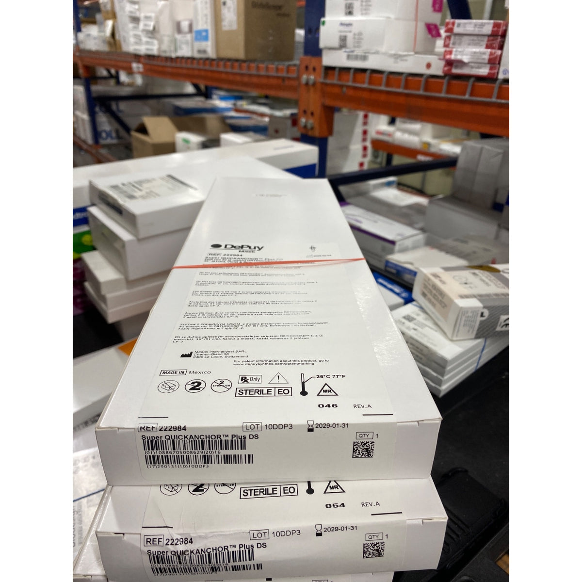 222984 - DEPUY - Super QUICKANCHOR Plus DS With two Number 2 (5 metric) ORTHOCORD Braided Composite Sutures, 36 Inches (91cm), Violet and Blue, each armed with 2 CP-2 needles., (BX/1)