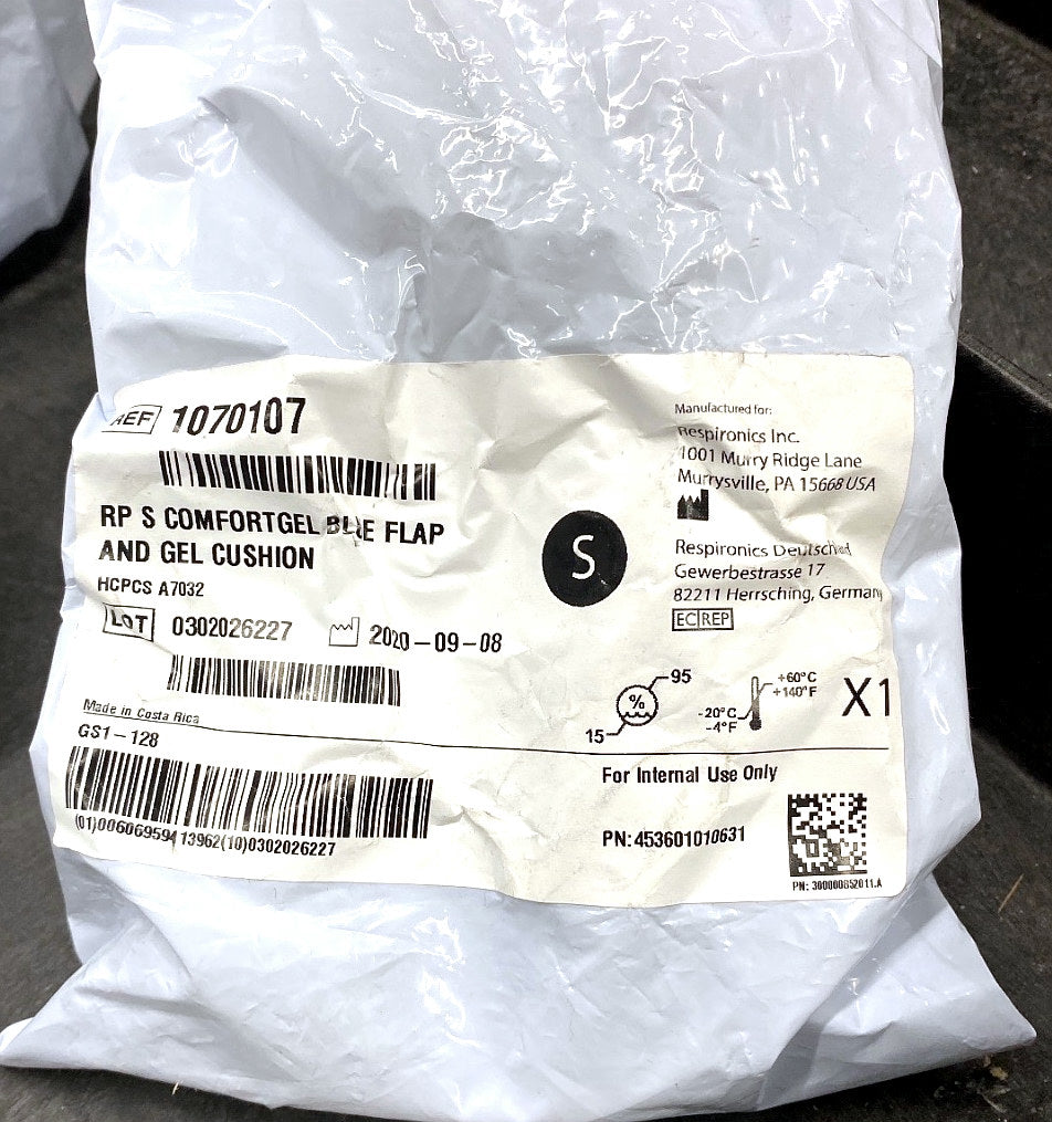 1070107 - RESPIRONICS - RP s comfort gel blue flap and gel cushion, (EA/1)
