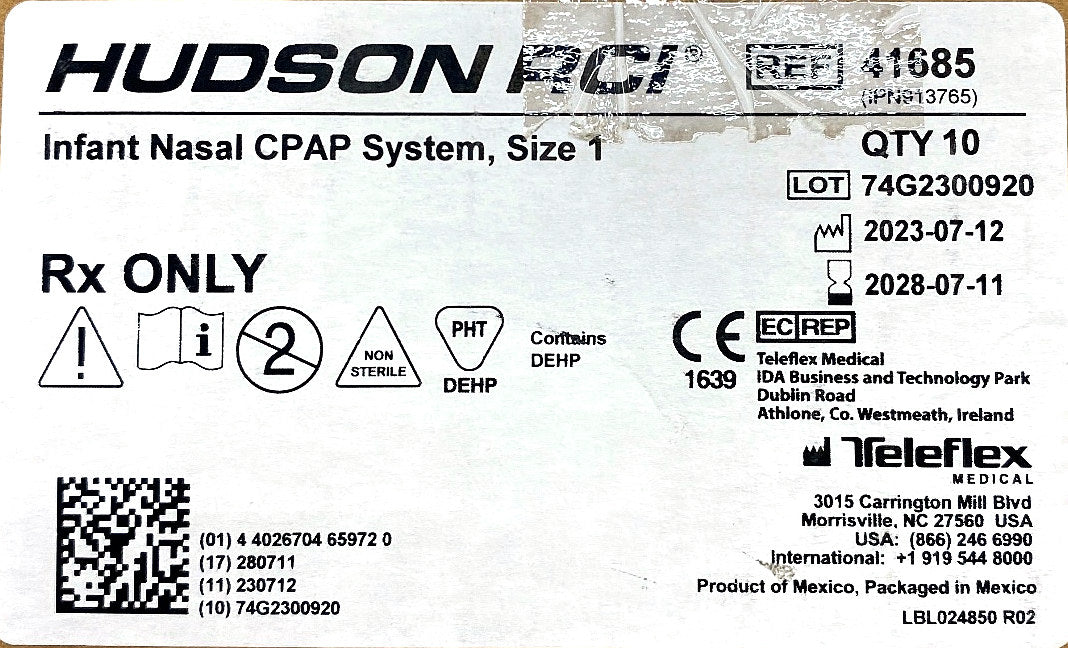 41685 - TELEFLEX - INFANT NASAL CPAP SYSTEM,SZ 1,INTL, (BX/10)
