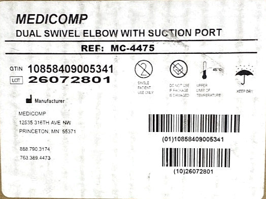 MC-4475 - MEDICOMP - Dual Swivel Elbow with Suction Port, (BX/50)