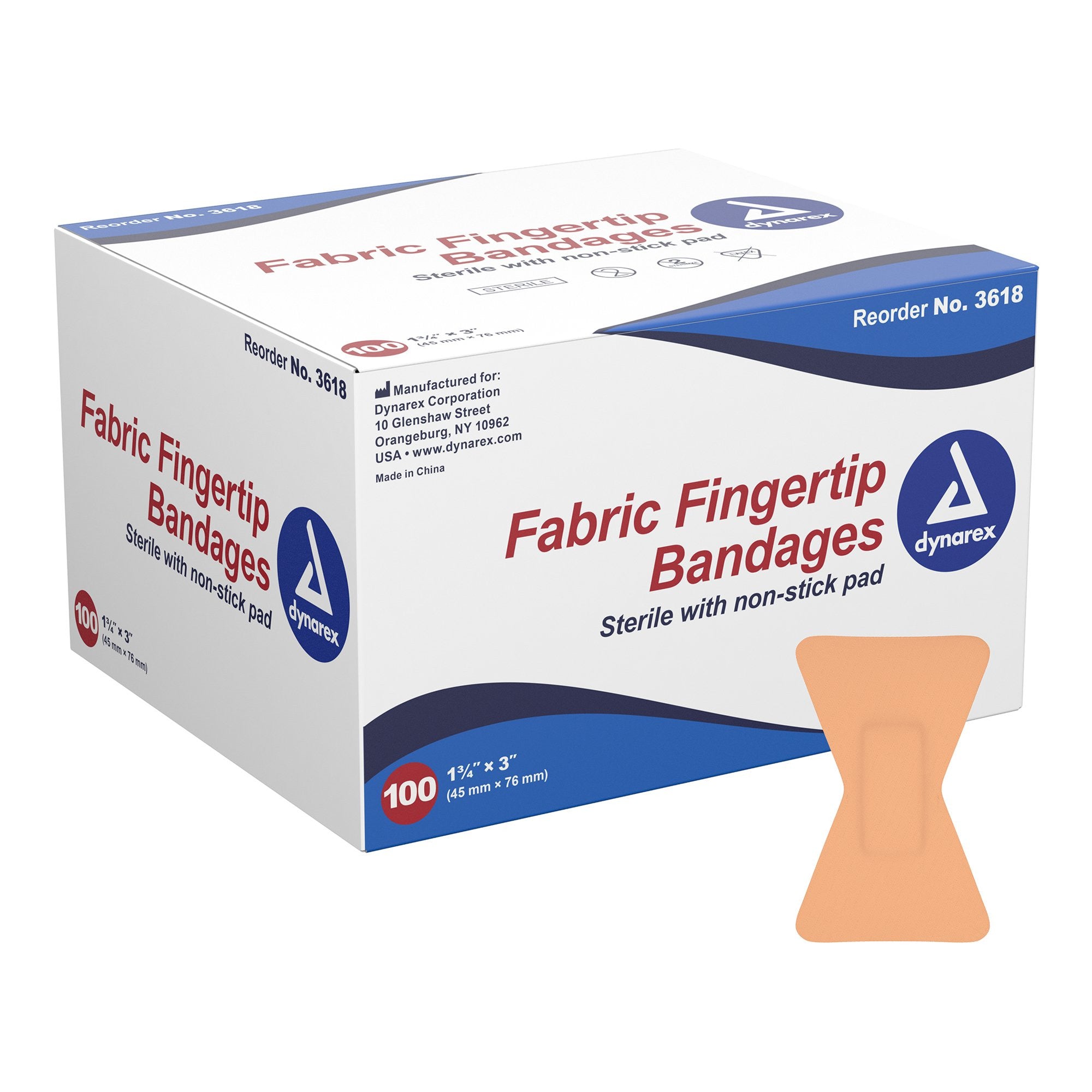 670177 - Dynarex - Dynarex Adhesive Strip Fabric White 1-3/4 X 3 Inch Sterile, 3618, Box of 100, (BX)