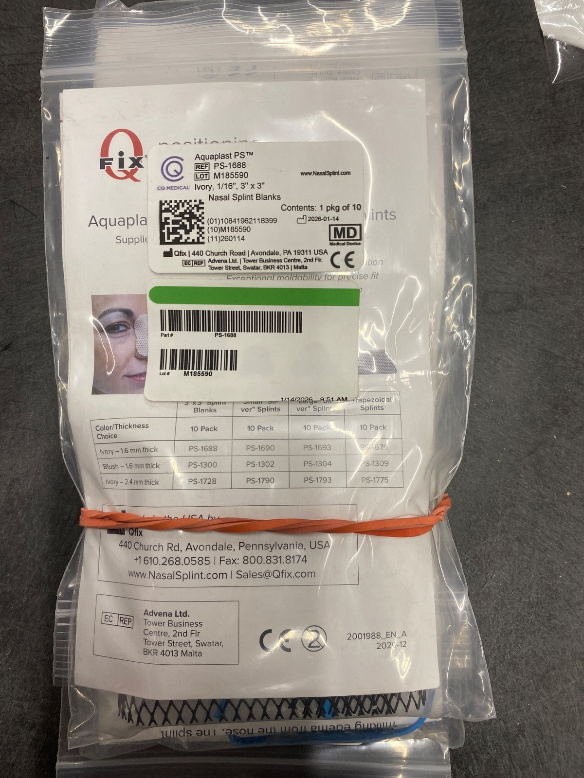 PS-1688 - QFIX - Ivory, 1/16", 3" x 3" Nasal Splint Blanks, (EA/1)