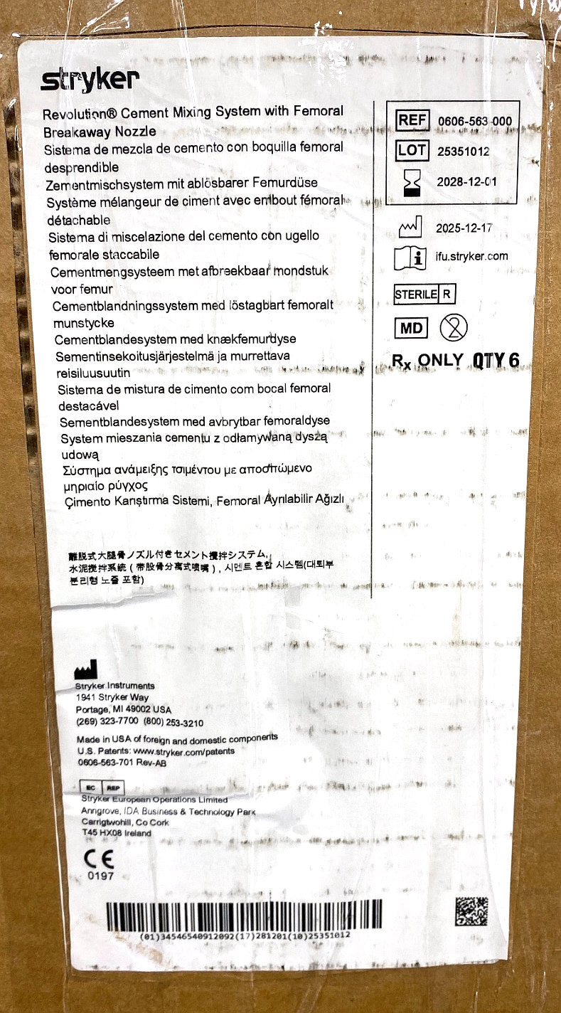 0606-563-000 - STRYKER - Cement Mixing System with Femoral Breakway Nozzle, (BX/6)