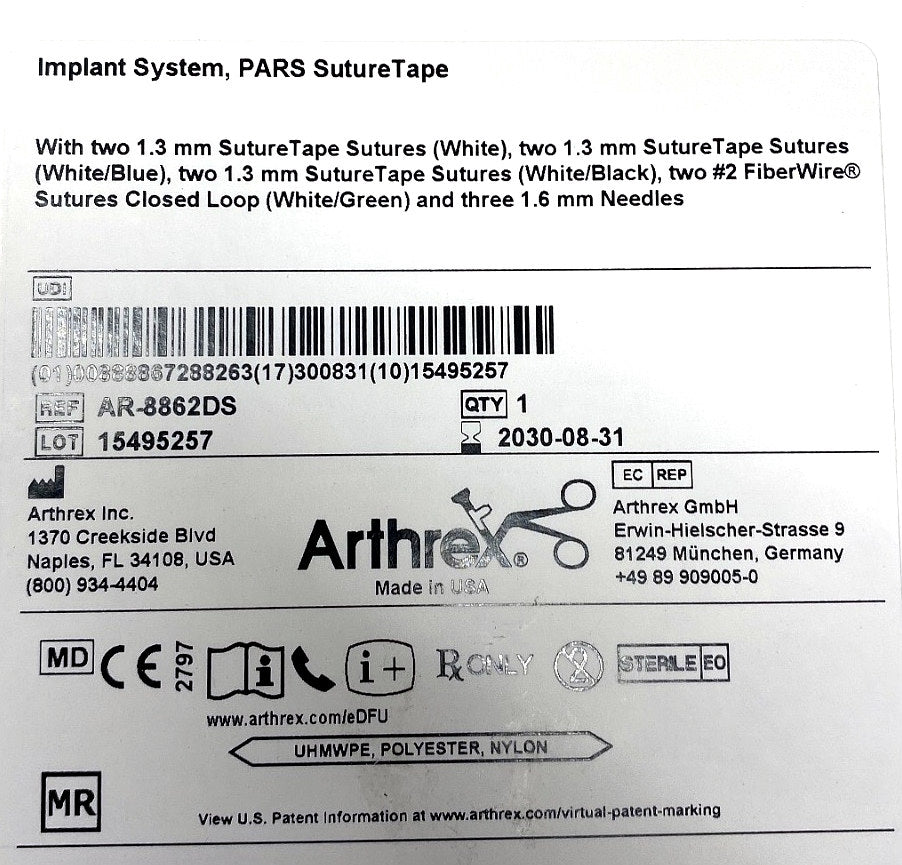 AR-8862DS - ARTHREX - PARS Suture Implant Kit w/ SutureTape, (BX/1)
