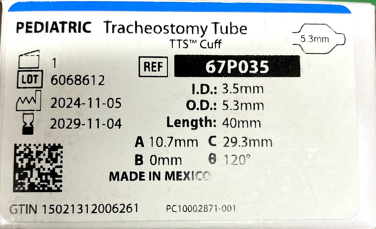67P035 - SMITHS MEDICAL - Bivona Cuffed Neonatal Tubes - Trach Tube, Pediatric, Tight to Shaft, 3.5 mm, (BX/1)