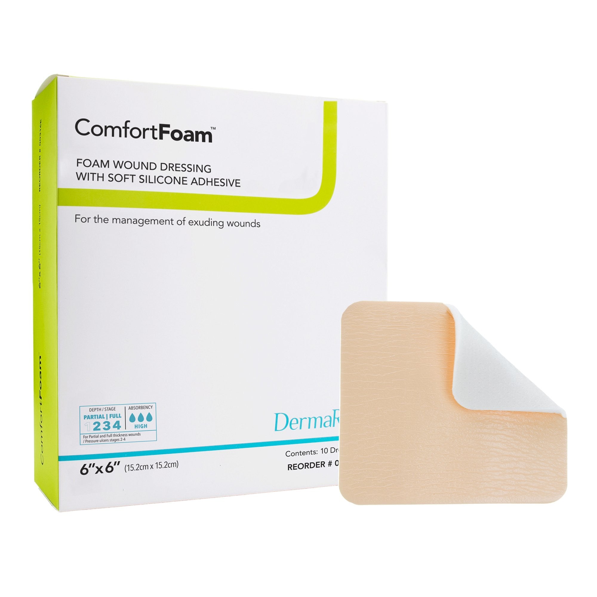 835616 - Comfort - ComfortFoam Border Foam Dressing 6 X 6 Inch With Border Waterproof Backing Silicone Adhesive Square Sterile, 00318E, Box of 10, (BX)