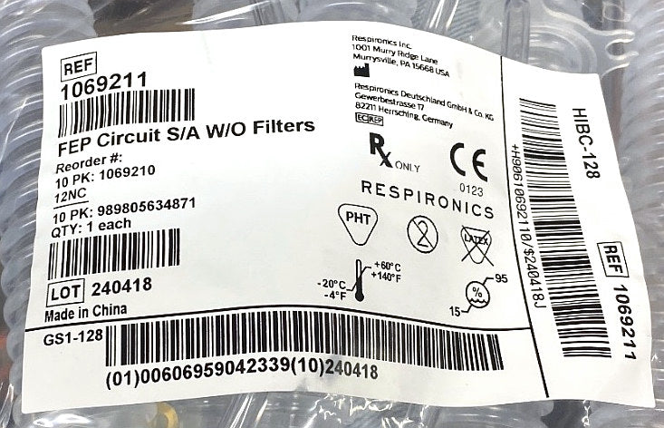 1069211 - RESPIRONICS - FEp circuit s/a w/o filter, (EA/15)
