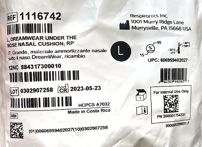 1116742 - RESPIRONICS - L Dreamwear under the nose nasal cushion, (EA/1)