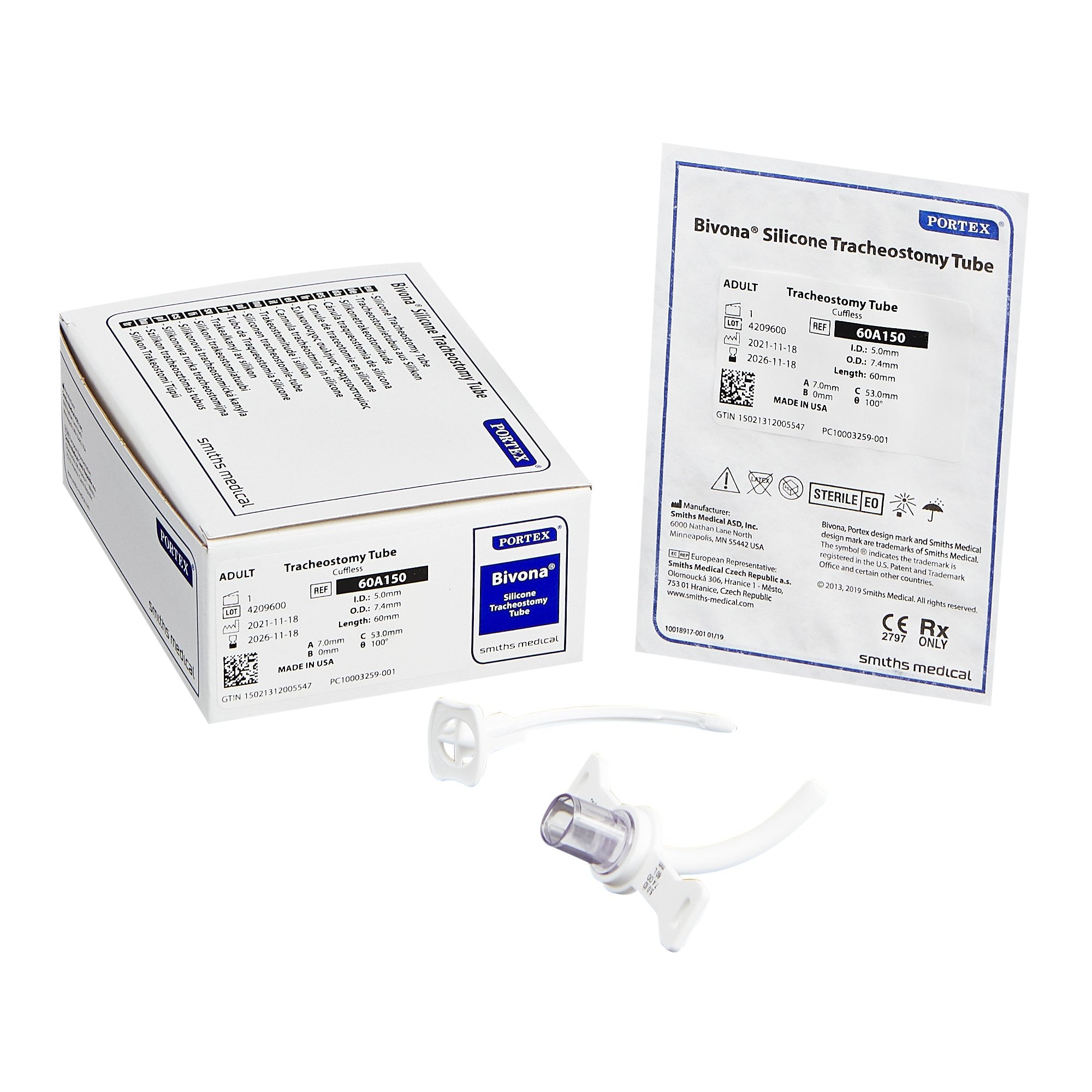 468378 - Bivona - Bivona Uncuffed Tracheostomy Tube Size 5.0 Adult, 60A150, Pack of 1, (EA)