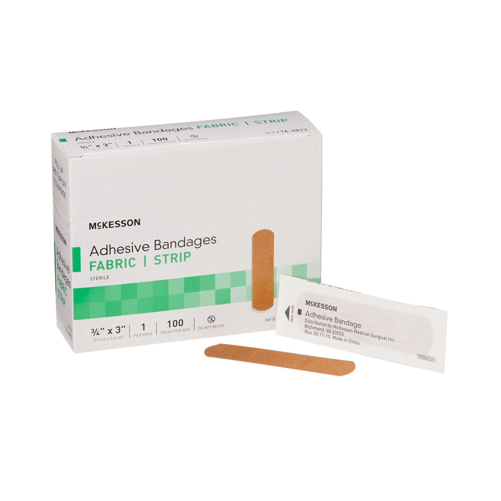 466871 - McKesson - McKesson Adhesive Strip Fabric Tan 3/4 X 3 Inch Sterile, 16-4813, Case of 2400, (CS)