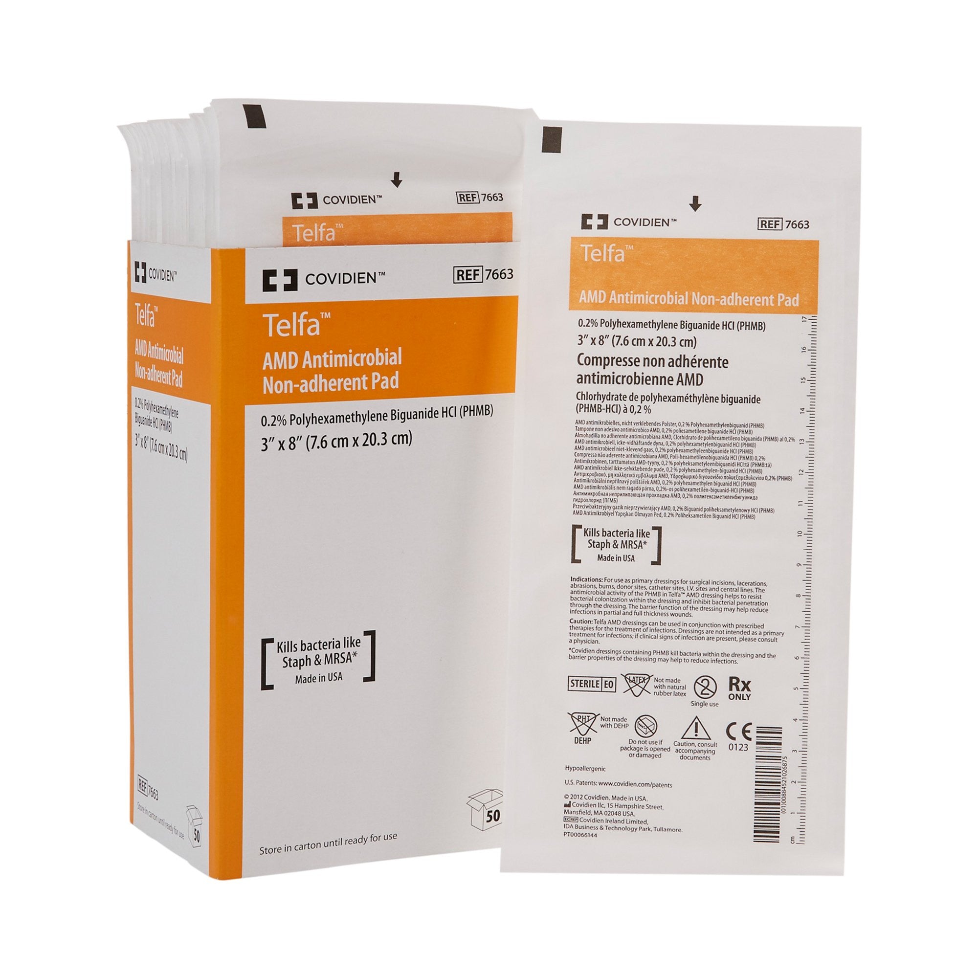 479851 - Telfa - Telfa AMD Antimicrobial Island Dressing 3 X 8 Inch Rectangle Sterile Film Backing, 7663, Pack of 1, (EA)