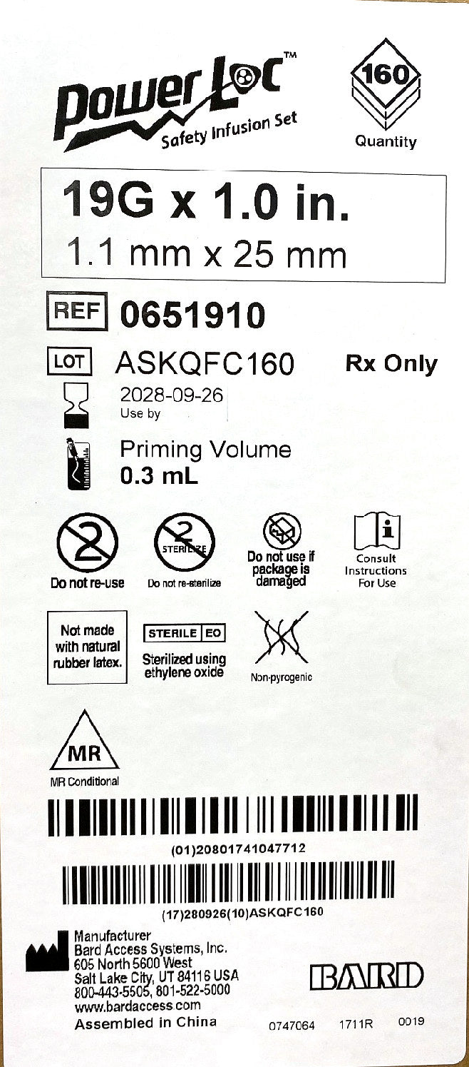 0651910 - BARD - PowerLoc 19G x 1 inch, (CS/160)