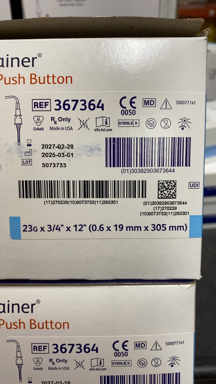 367364 - BD - Bd Vacutainer Ultratouch Push Button Blood Collection Set, 23G X 3/4" X 12", (BX/50)