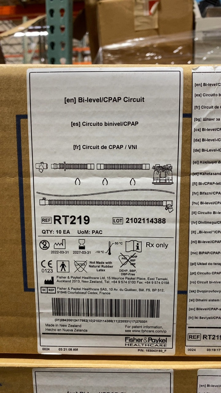 RT219 - FISHER & PAYKEL - Bi-level CPAP Circuit, (BX/10)