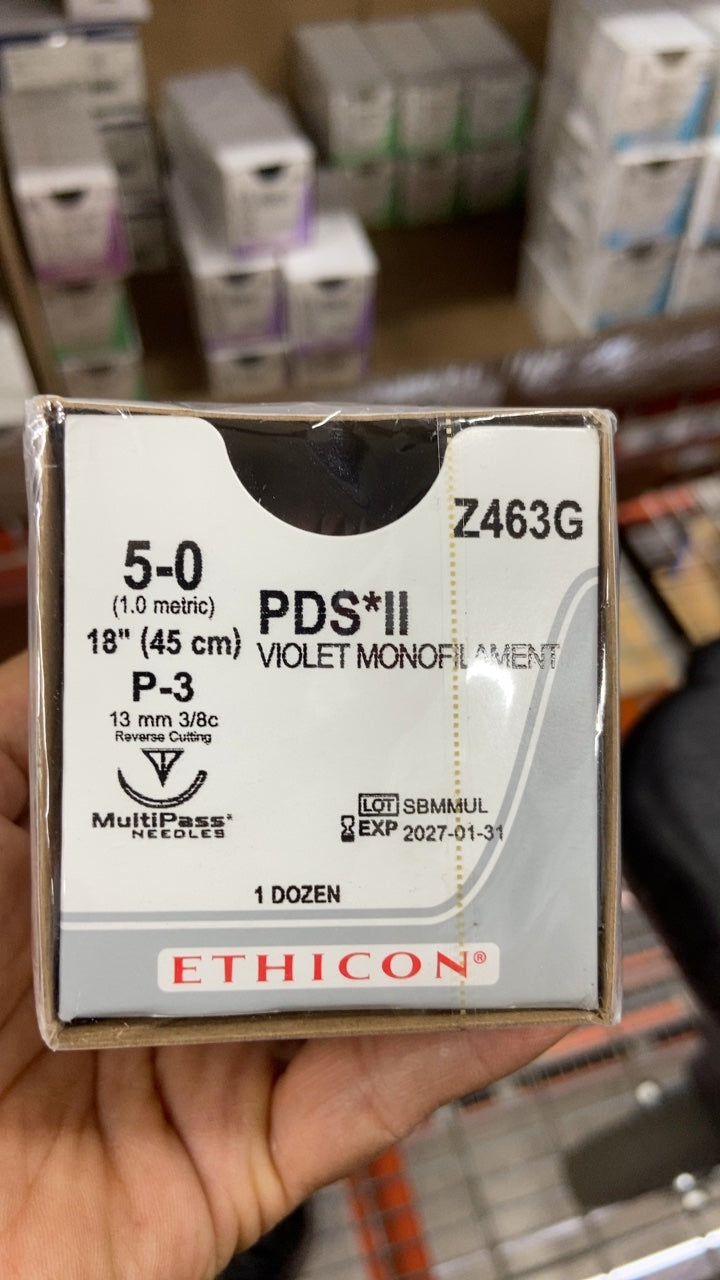 Z463G - ETHICON - PDS II Absorbable Monofilament Polydioxanone Suture, Size 5-0, 18 in. Length, P-3 Needle, (BX/12)