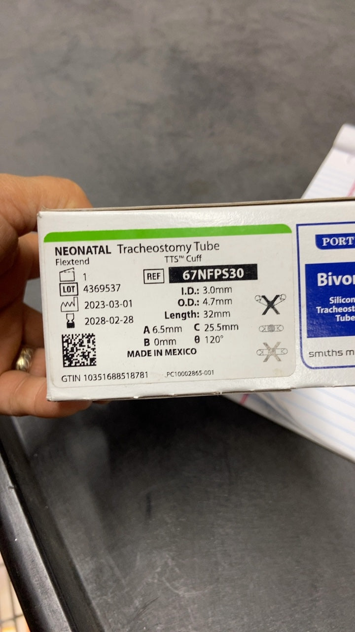 67NFPS30 - SMITHS MEDICAL - Bivona Uncuffed FlexTend Plus Trach Tubes - Tracheostomy Tube, Neonatal, Tight to Shaft, Flexible Straight Neck, 3 mm, (BX/1)
