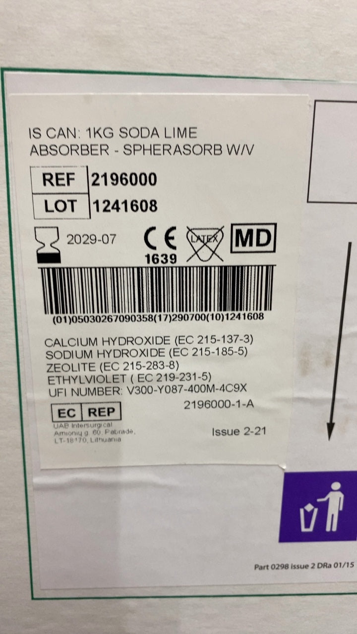 2196000 - INTERSURGICAL - IS CAN: 1KG SODA LIME ABSORBER - SPHERASORB W/V, (BX/6)