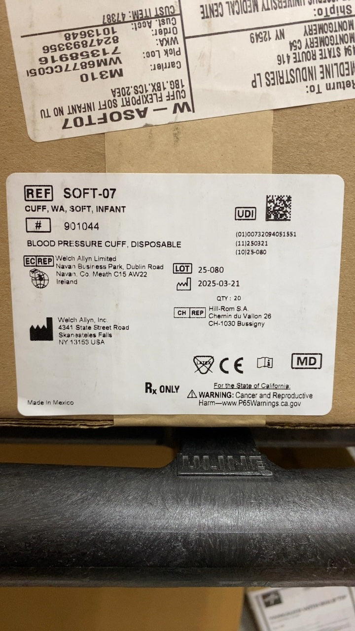 SOFT-07 - WELCH ALLYN - BLOOD PRESSURE CUFF, DISPOSABLE, CUFF, IVA, SOFT, INFANT, (BX/20)