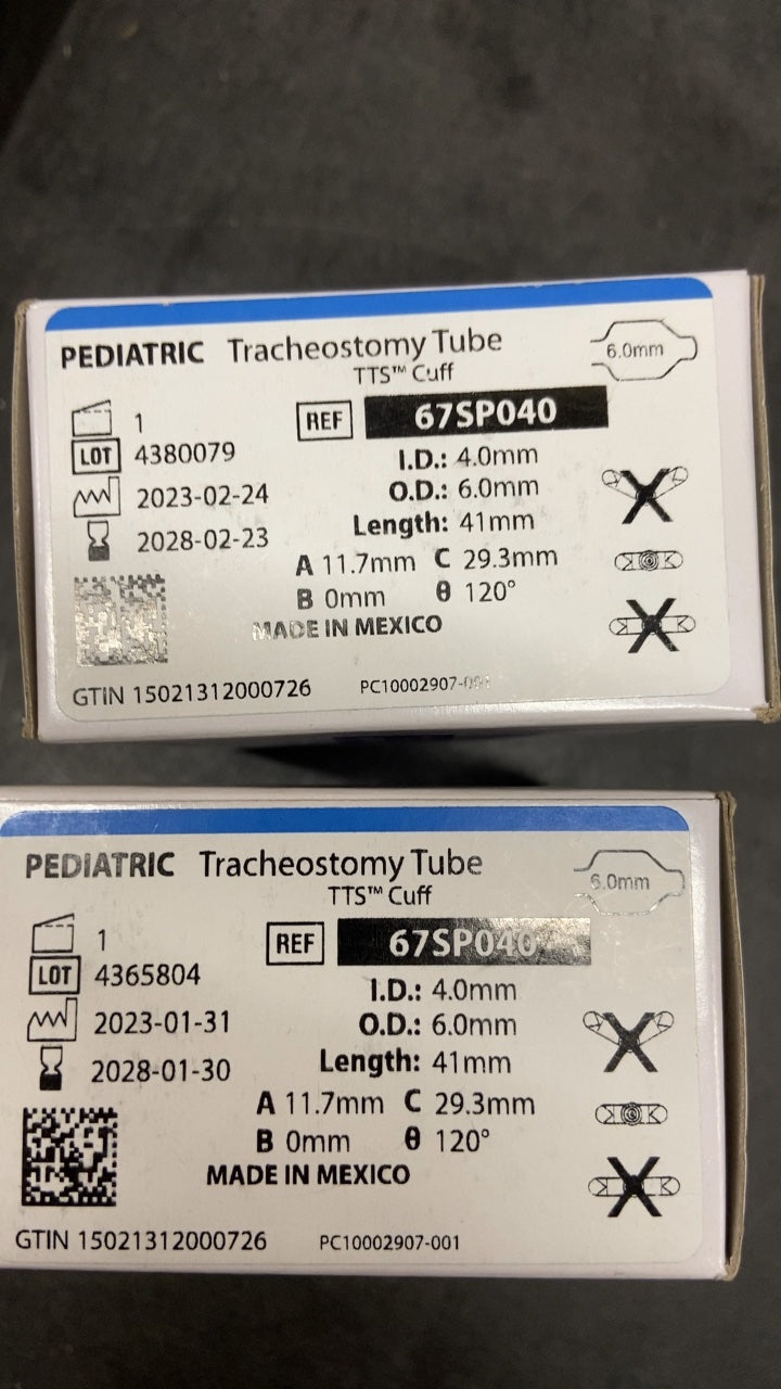 67SP040 - SMITHS MEDICAL - Pediatric Trach Tubes W/Straight Neck Flange - Tracheostomy Tube, Cuffed, Tight-to-Shaft, Pediatric, 4 mm, (BX/1)