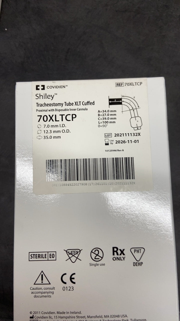 70XLTCP - COVIDIEN - Shiley Tracheostomy Tube XLT Cuffed Proximal with Disposable Inner Cannula, (BX/1)