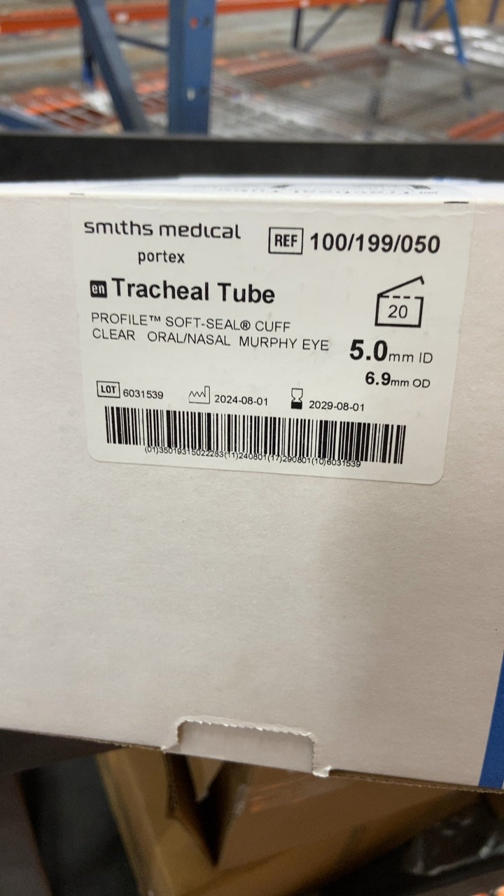 100/199/050 - SMITHS MEDICAL - Tracheal Tube PROFILE SOFT-SEAL CUFF CLEAR ORAL/NASAL MURPHY EYE 5.0mm ID 6.9mm OD, (BX/20)