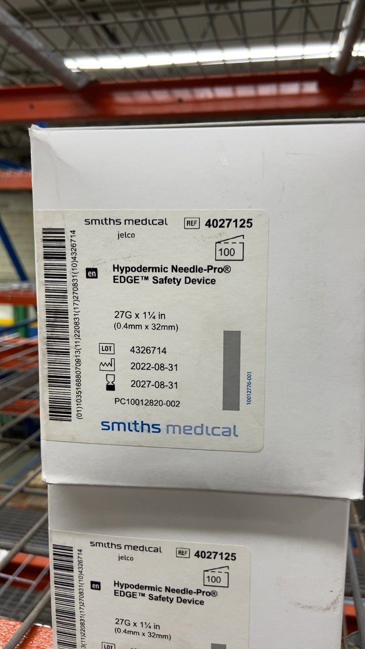 4027125 - SMITHS MEDICAL - Hypodermic Needle-Pro® EDGE™ Safety Device 27G x 1¼ in (0.4mm x 32mm), (BX/1000)